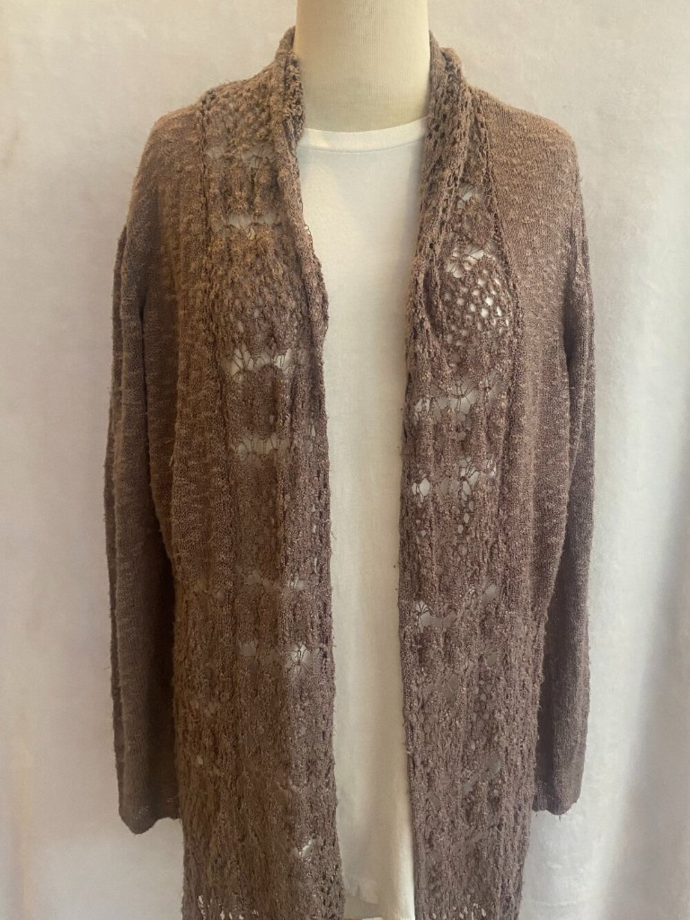 Belldini XL Brown/Tan Long Sleeve Crochet Tunic/Cardigan